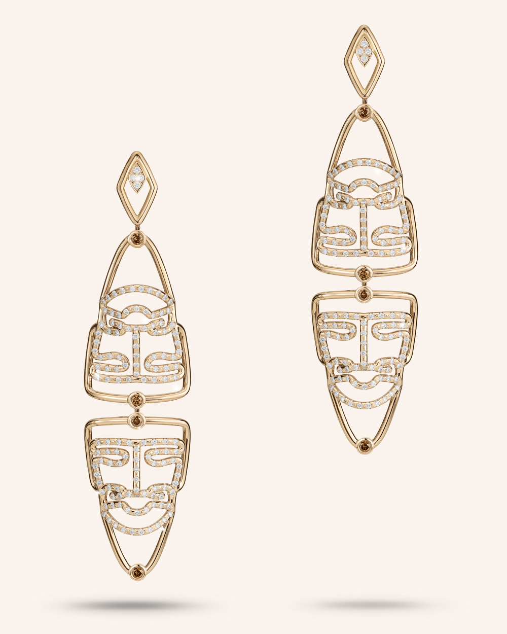 "The Double Warrior" Earrings "Cognac" Diamonds